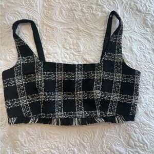 NWOT house of Harlow Plaid Black and White Women's Top